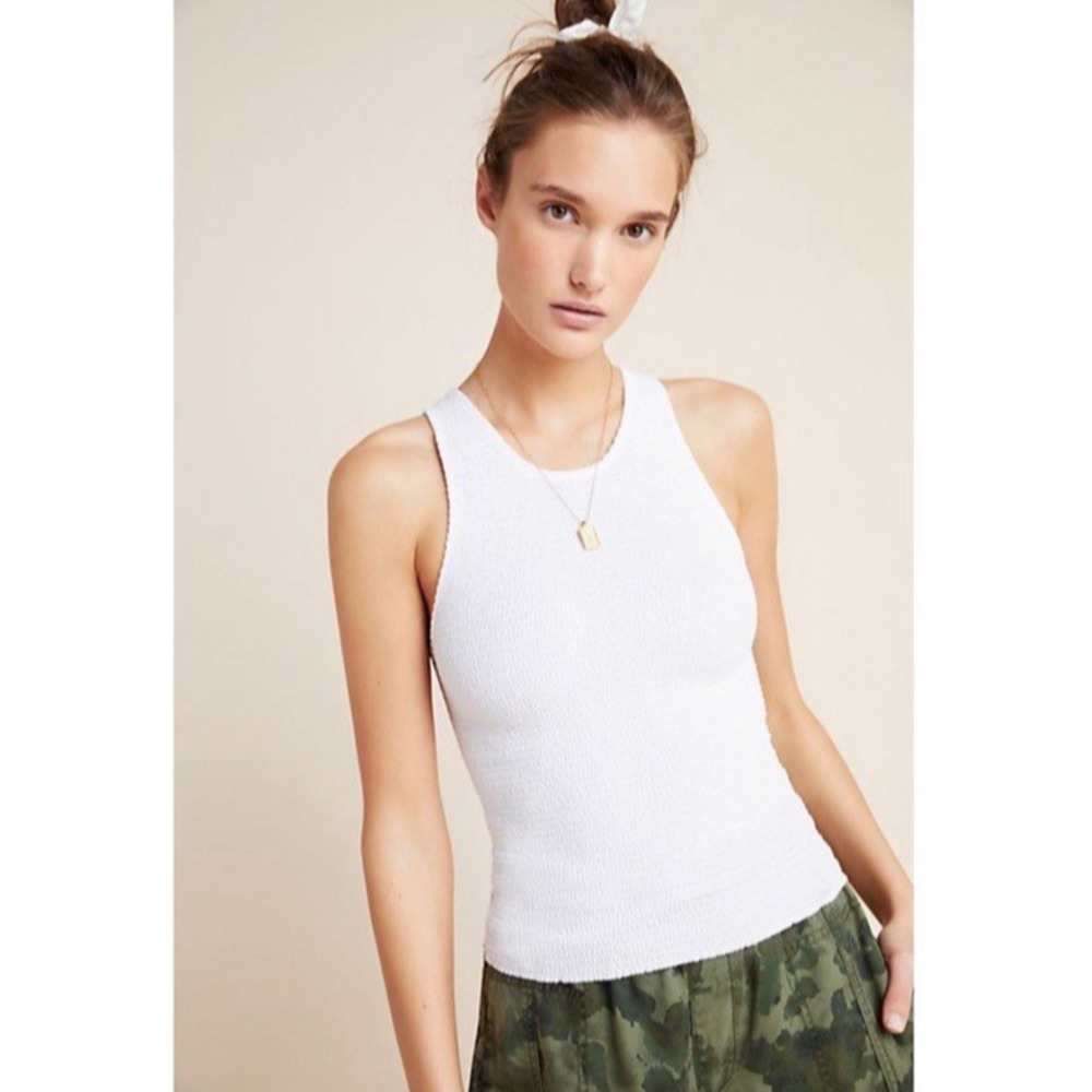 Nation Ltd‎ Christine Ivory Smocked Tank Top S Preppy Classic Boho Stretch